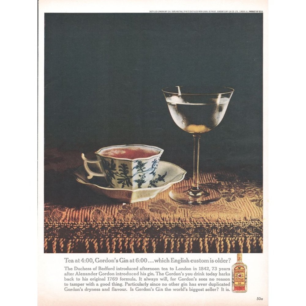 1961 Gordon's London Dry Gin Tea Time Cup Vintage Print Ad English Custom 10 x13